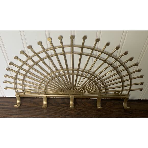 Sun Shaped Boho Key Rack Gold W 5 Hooks 15” X 8.5” 1.5” - Picture 2 of 4